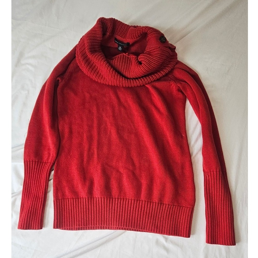 Banana‎ Republic Red Cowl Neck Button Shoulder Cotton Knit Sweater XS